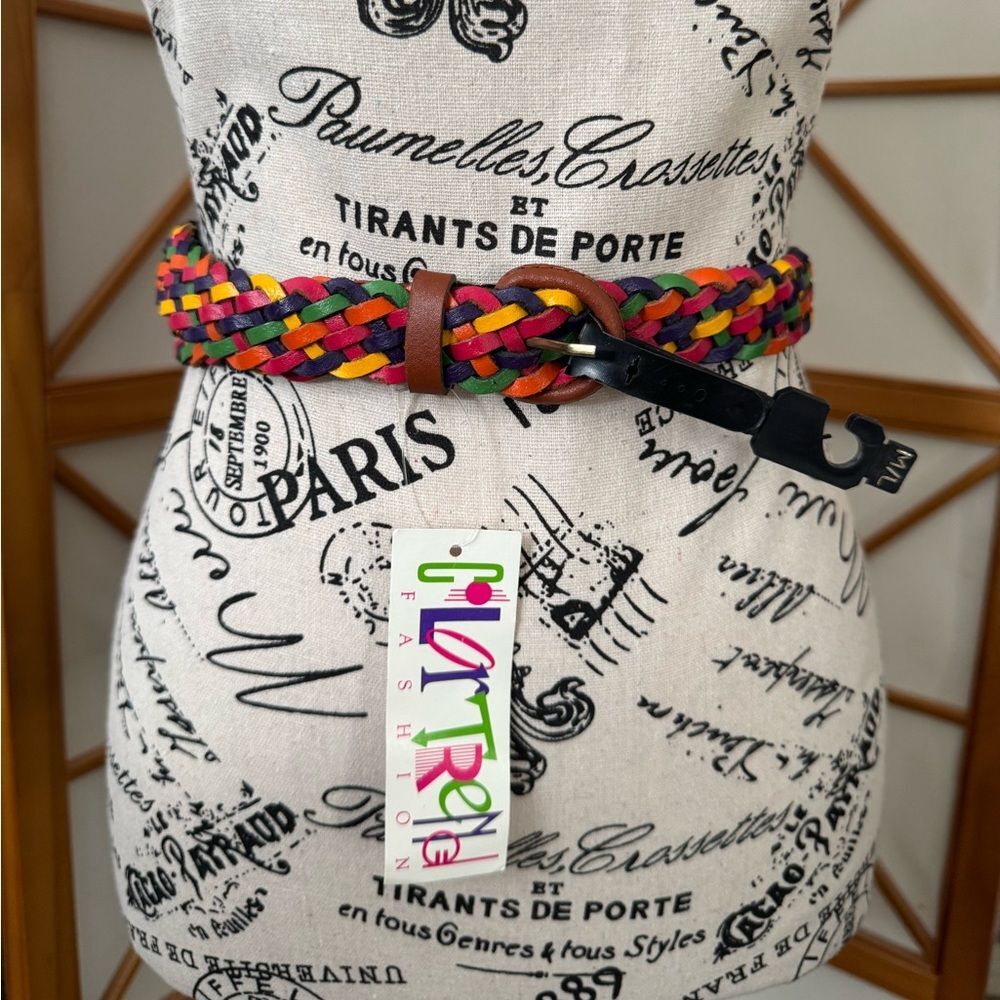 NWT Deadstock Rainbow Braided Genuine Leather Belt M/L